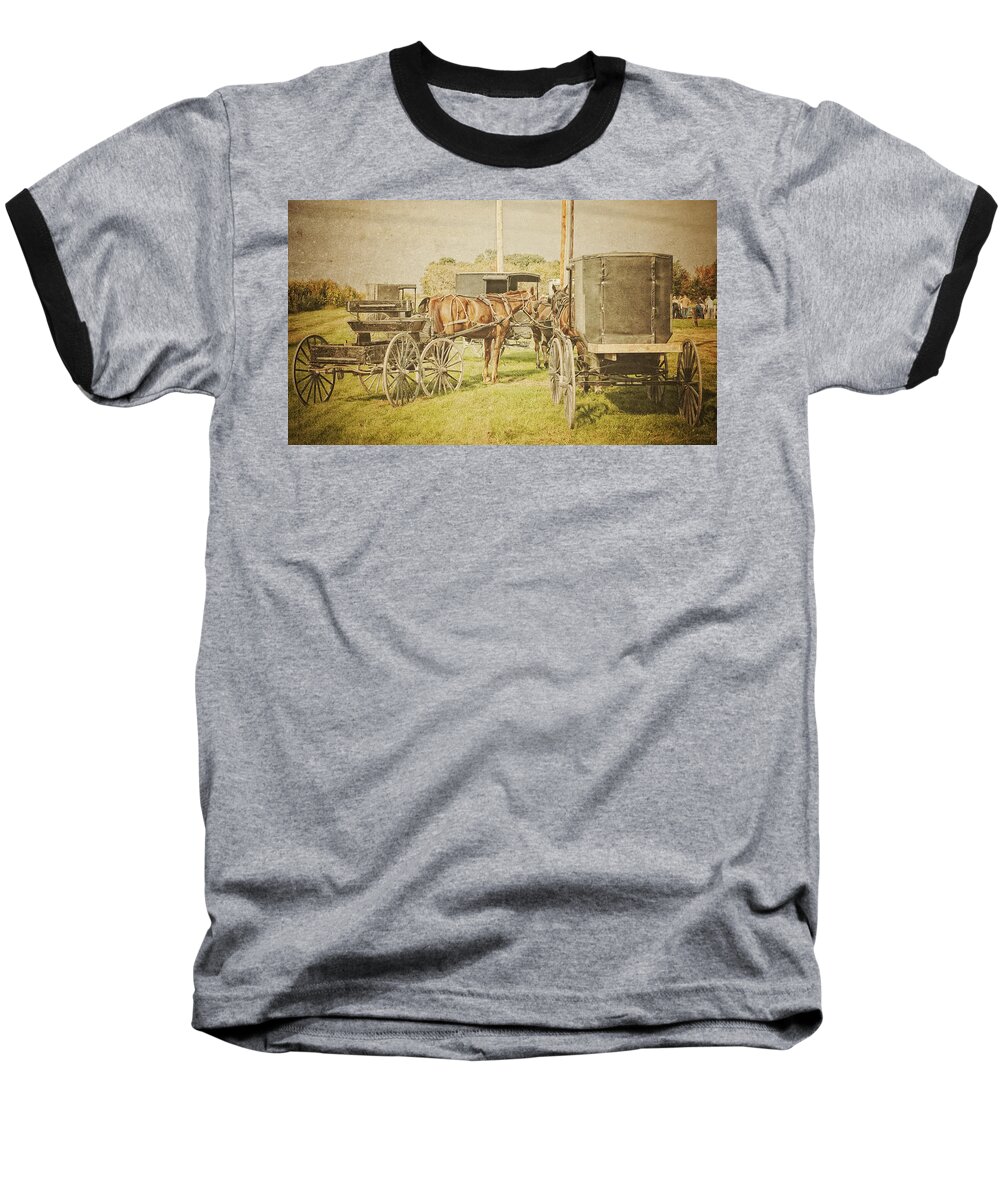 Amish Baseball T-Shirt featuring the photograph Amish wagons by Al Mueller