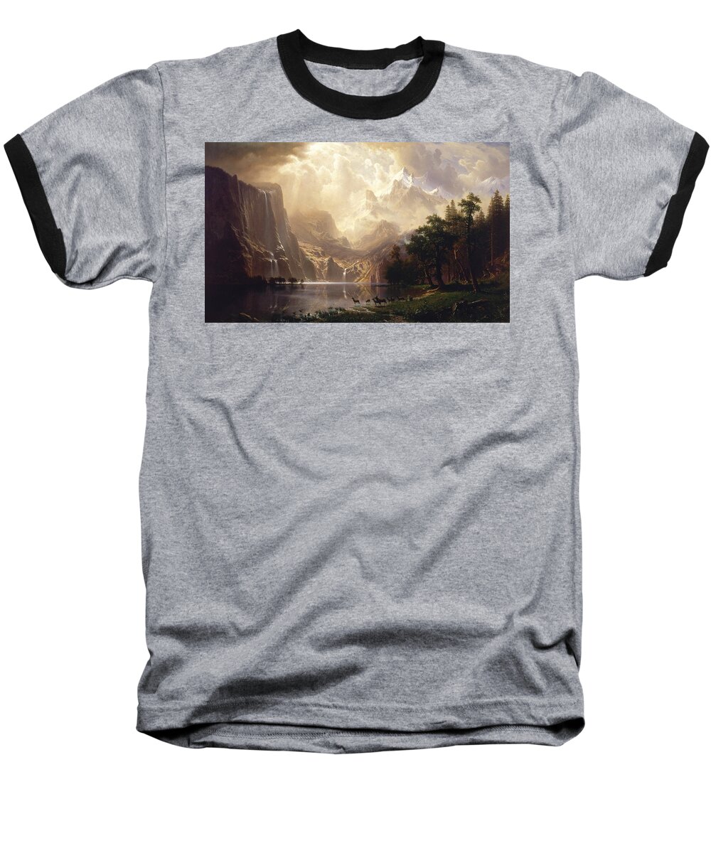 Albert Bierstadt Baseball T-Shirt featuring the painting Among the Sierra Nevada by Albert Bierstadt