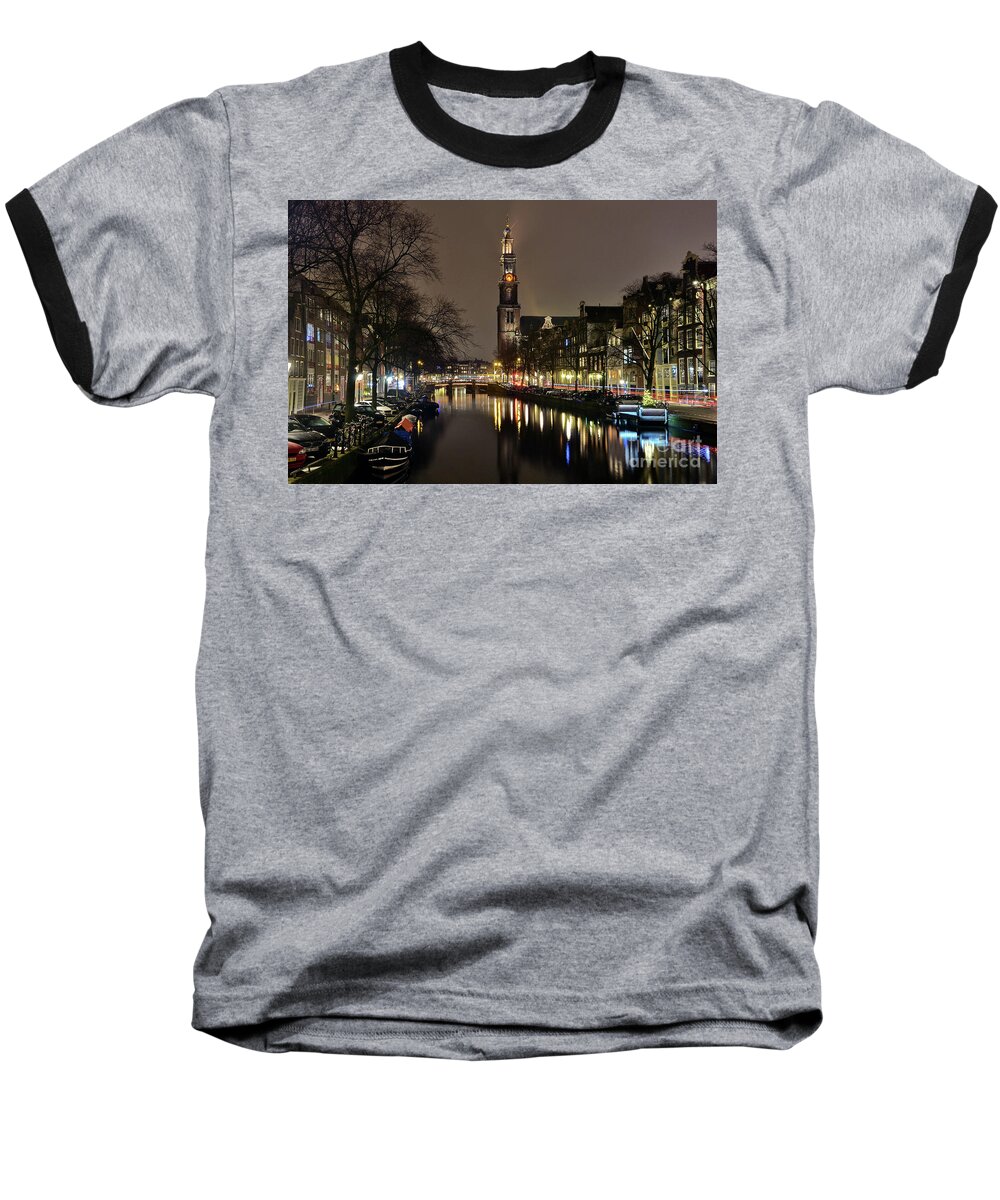 Canal Baseball T-Shirt featuring the photograph Amsterdam by night - Prinsengracht by Carlos Alkmin