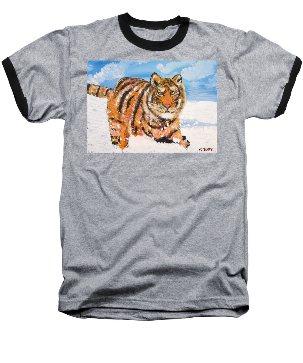 Cat Baseball T-Shirt featuring the painting Amur Tiger by Valerie Ornstein
