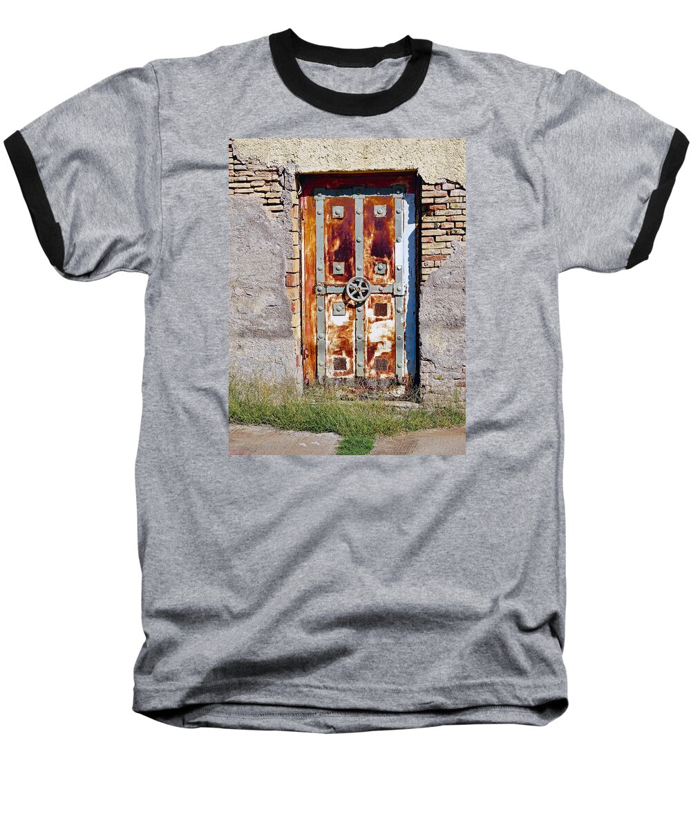 Old Rusty Door Baseball T-Shirt featuring the photograph An Old Rusty Door In Katakolon Greece by Rick Rosenshein