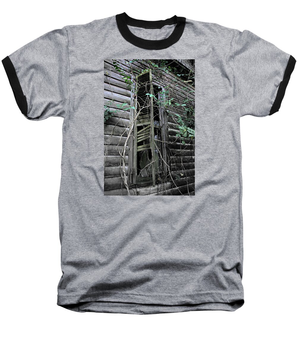 Old Home Baseball T-Shirt featuring the photograph An Old Shuttered Window by Lynn Jordan