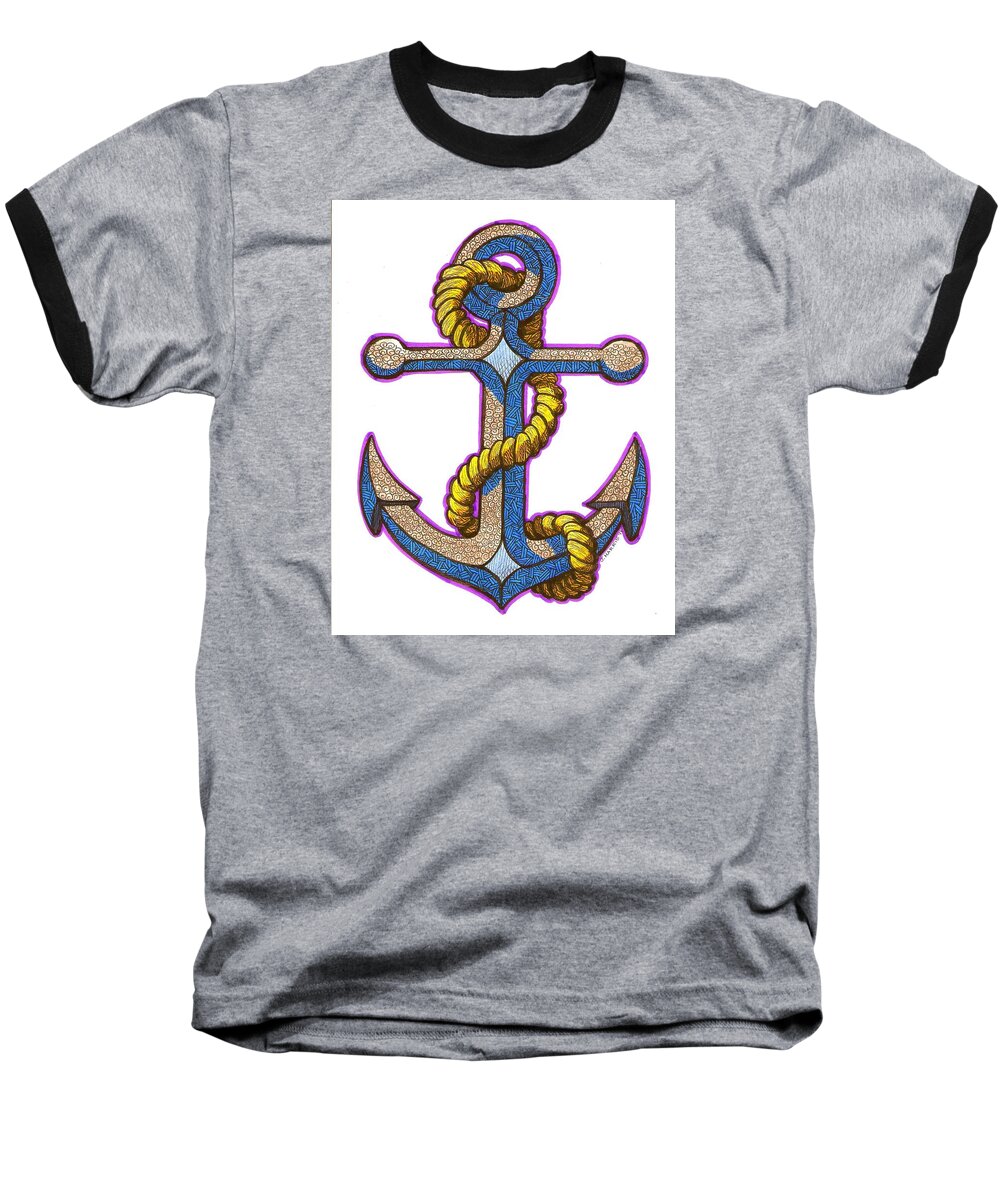 Anchor-colorized Baseball T-Shirt featuring the drawing Anchor Colorized by Jim Harris