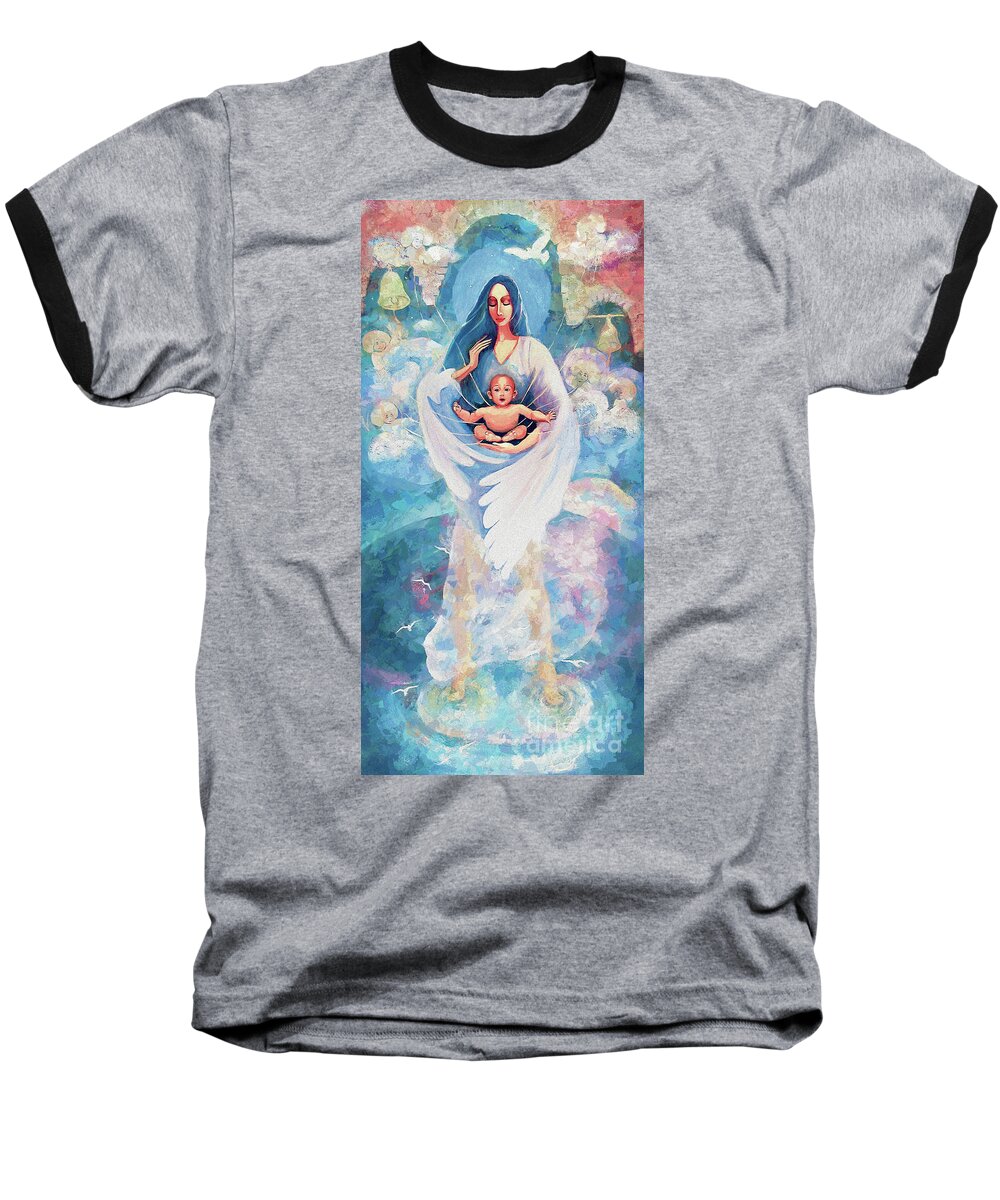Angel And Child Baseball T-Shirt featuring the painting Angel Blessing by Eva Campbell