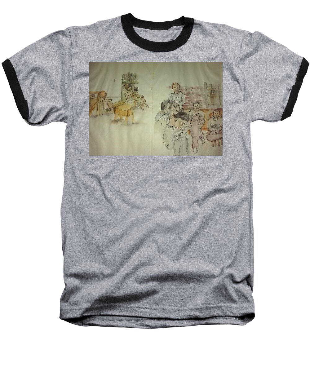 Mental Illness. Mental Asluym. Patients. Treatment. Baseball T-Shirt featuring the painting Another Look At Mental Illness Album by Debbi Saccomanno Chan