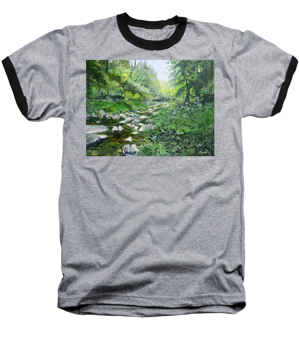 Stream Baseball T-Shirt featuring the painting Another Look by William Brody