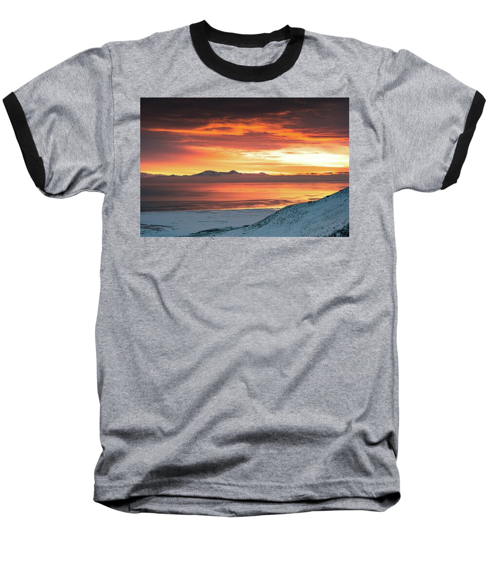 Antelope Island Baseball T-Shirt featuring the photograph Antelope Island sunset by Bryan Carter