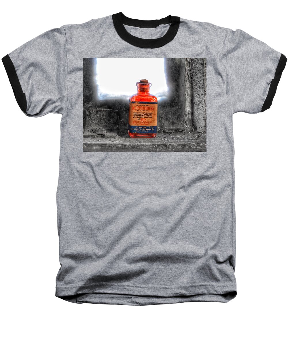 Antique Baseball T-Shirt featuring the photograph Antique Mercurochrome Hynson Westcott and Dunning Inc. Medicine Bottle - Maryland Glass Corporation by Marianna Mills