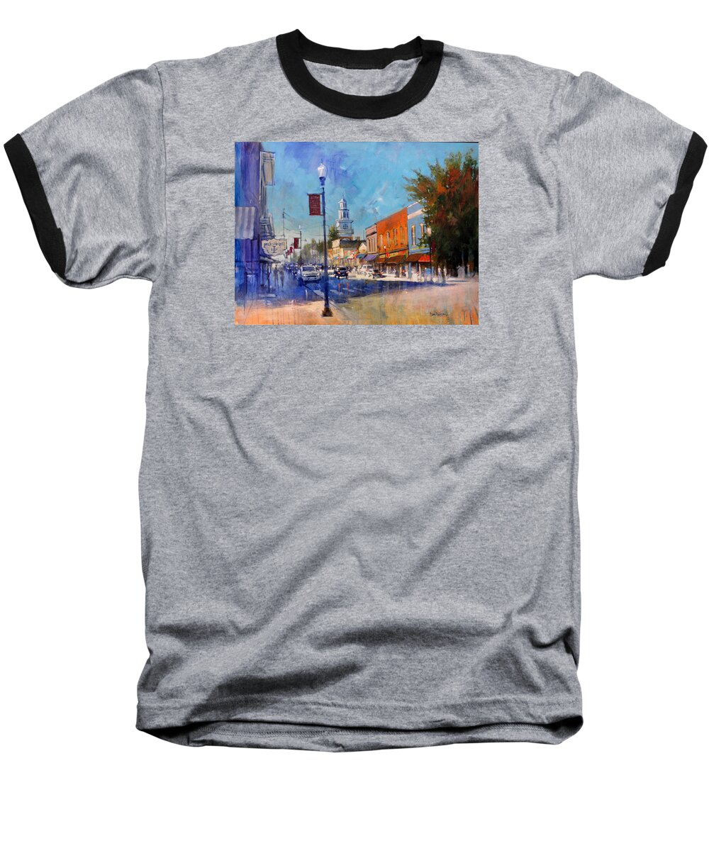 Apex Baseball T-Shirt featuring the painting Apex Sunday Morning by Dan Nelson