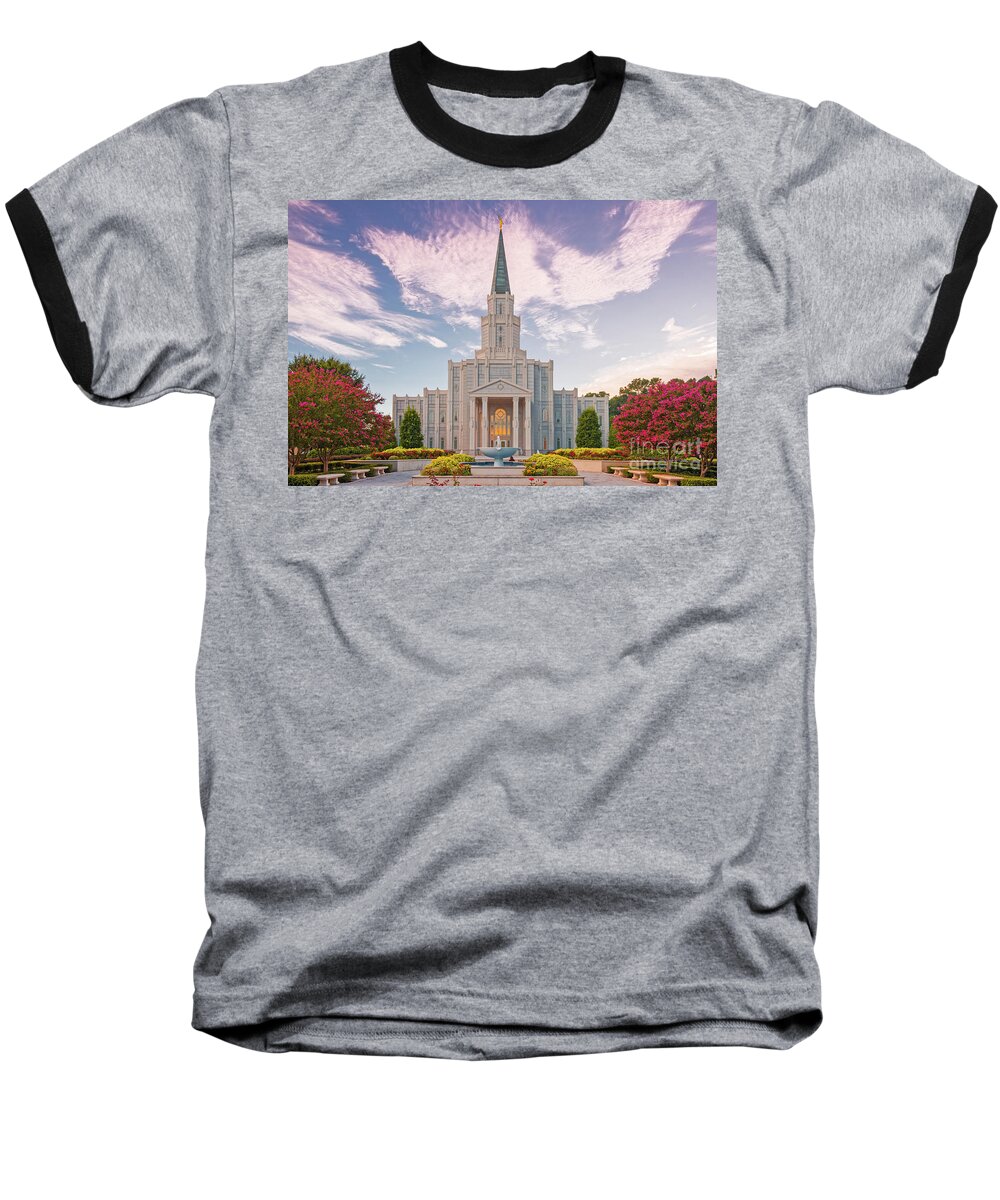 Houston Baseball T-Shirt featuring the photograph Architectural Photograph of Houston Latter Day Saints Temple in Champions Forest - LDS Church Texas by Silvio Ligutti