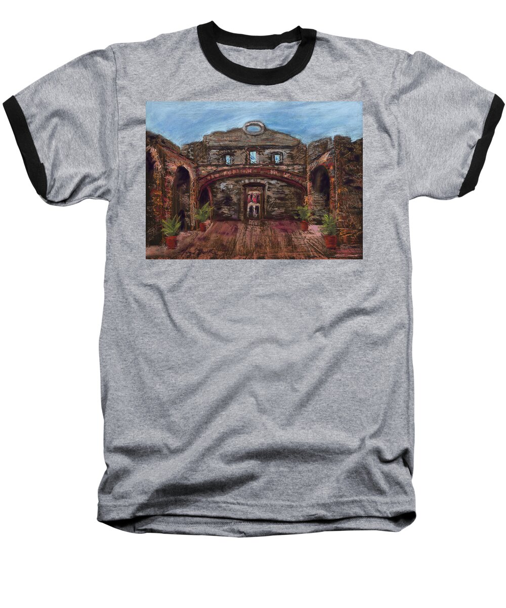 Panama Baseball T-Shirt featuring the painting Arco Chato by Mary Benke