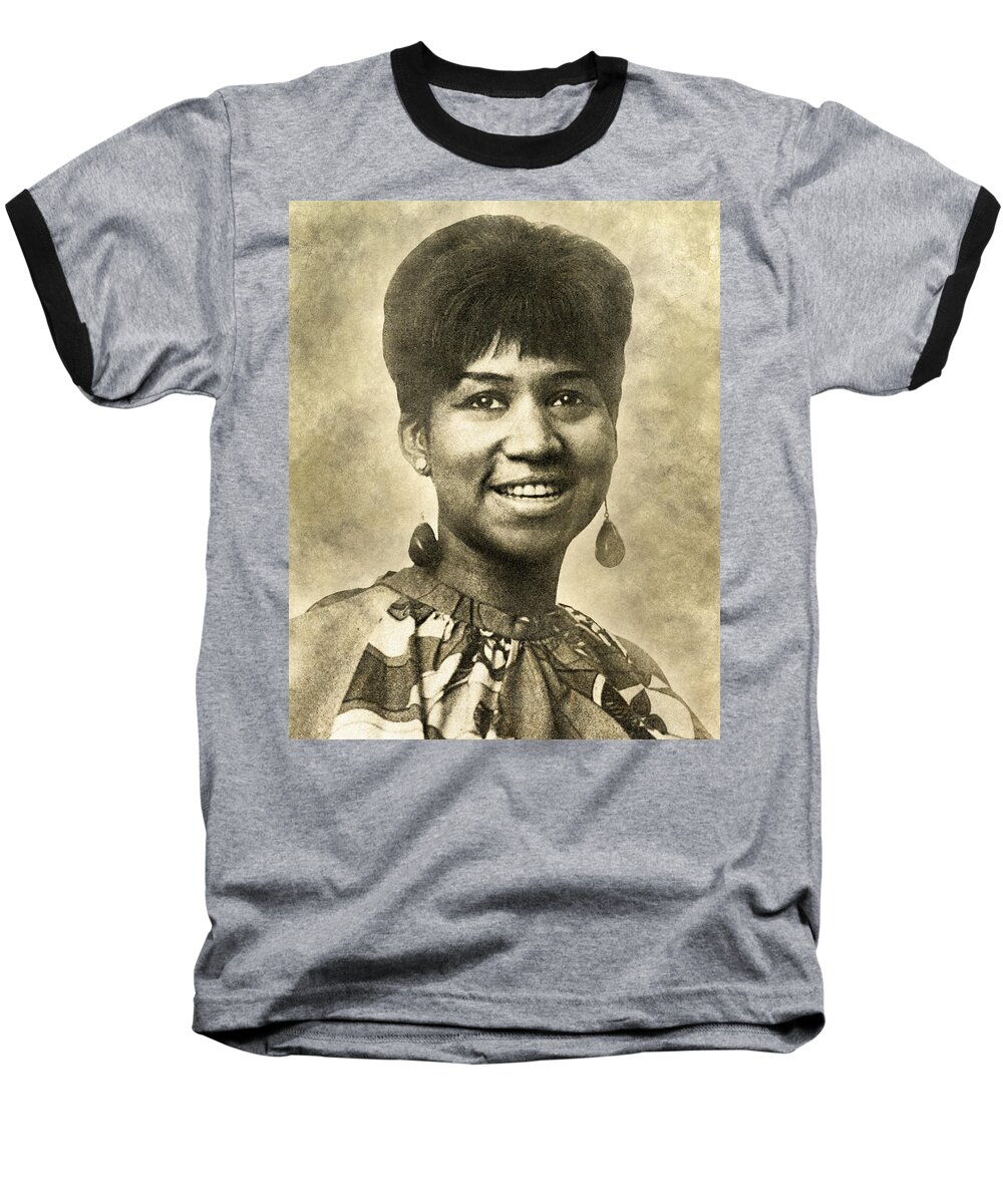 Aretha Franklin Baseball T-Shirt featuring the digital art Aretha Franklin Queen of Soul by Anthony Murphy