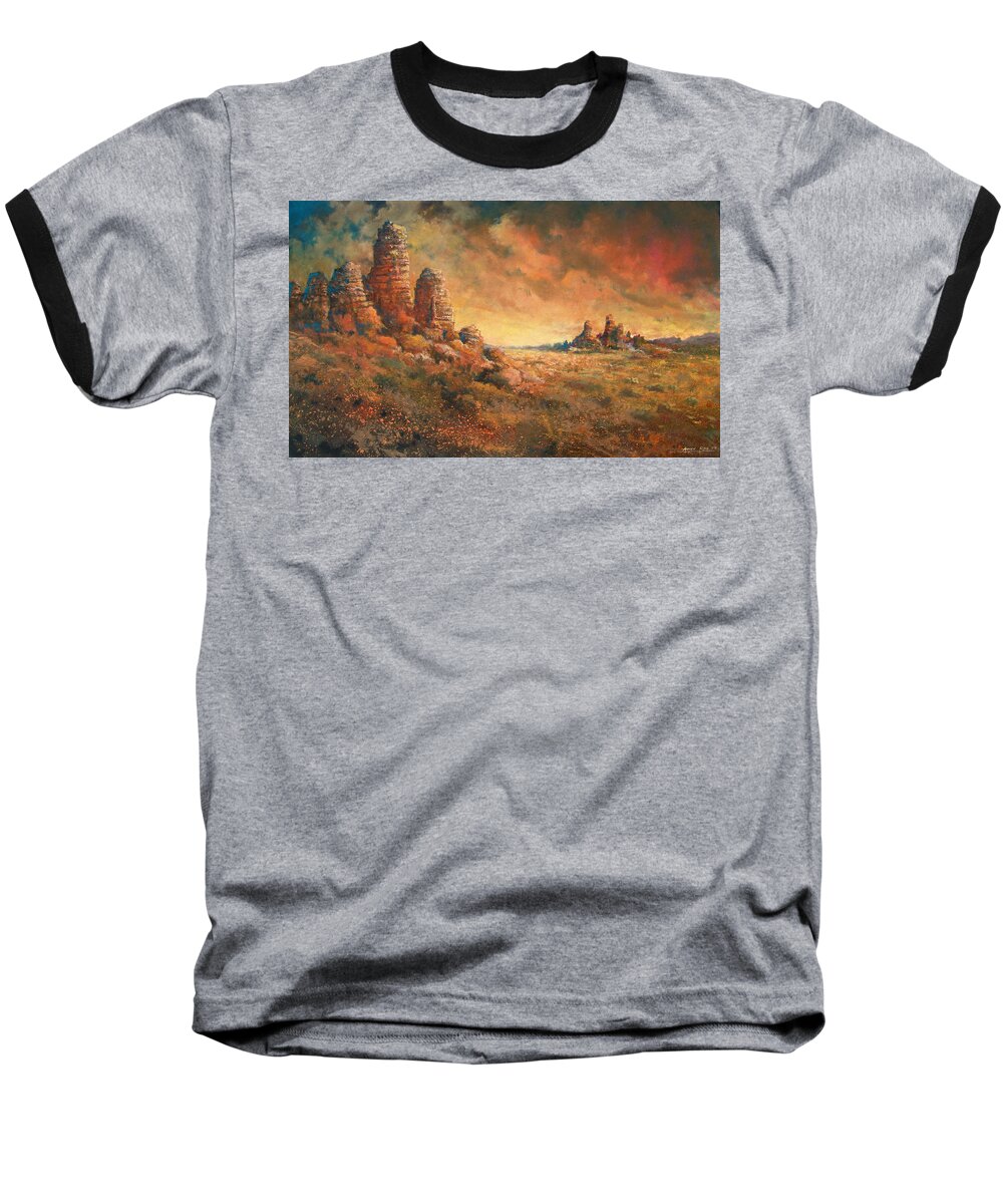 Landscape Baseball T-Shirt featuring the painting Arizona Sunset by Andrew King