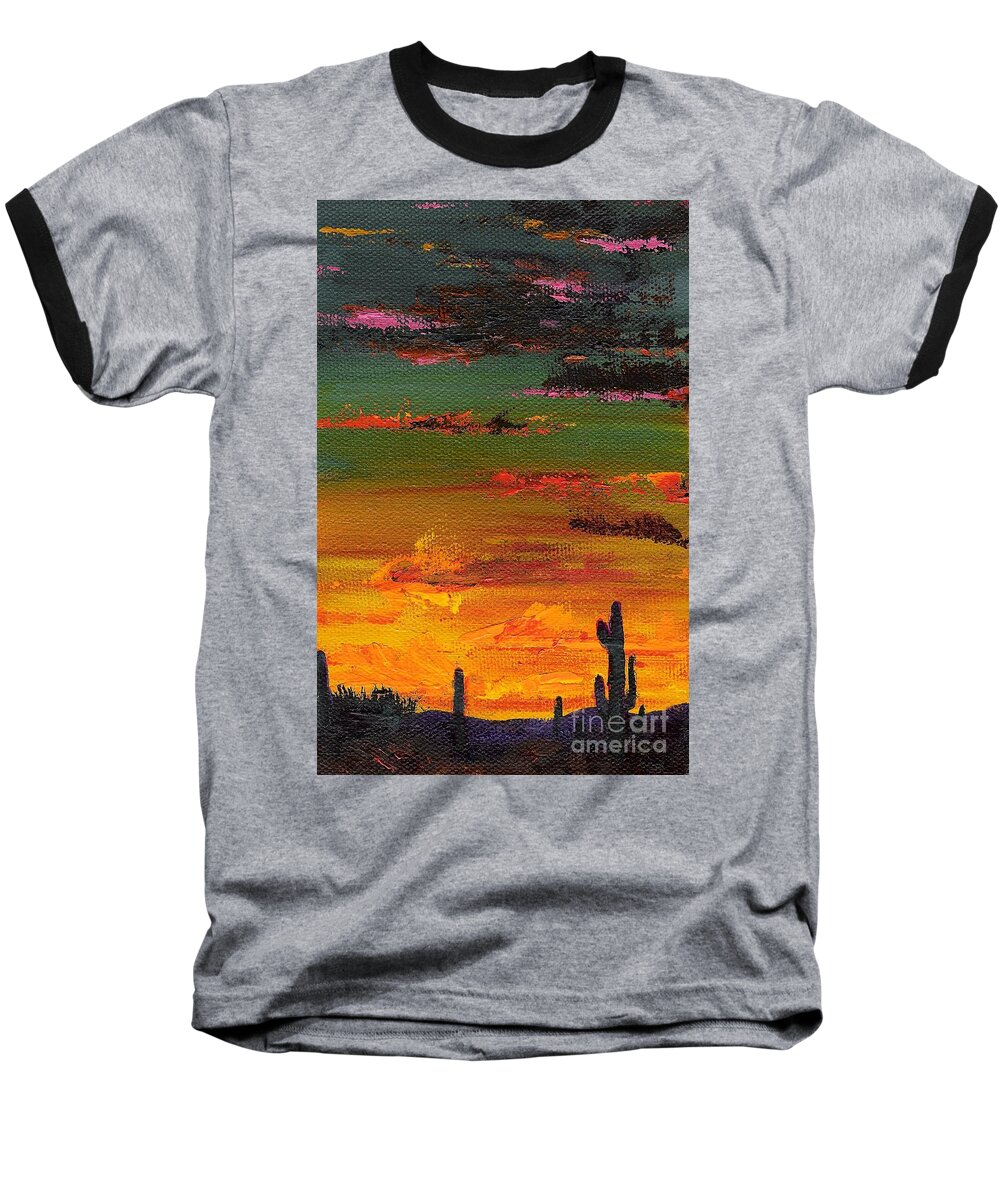 Sunset Baseball T-Shirt featuring the painting Arizona Sunset by Frances Marino