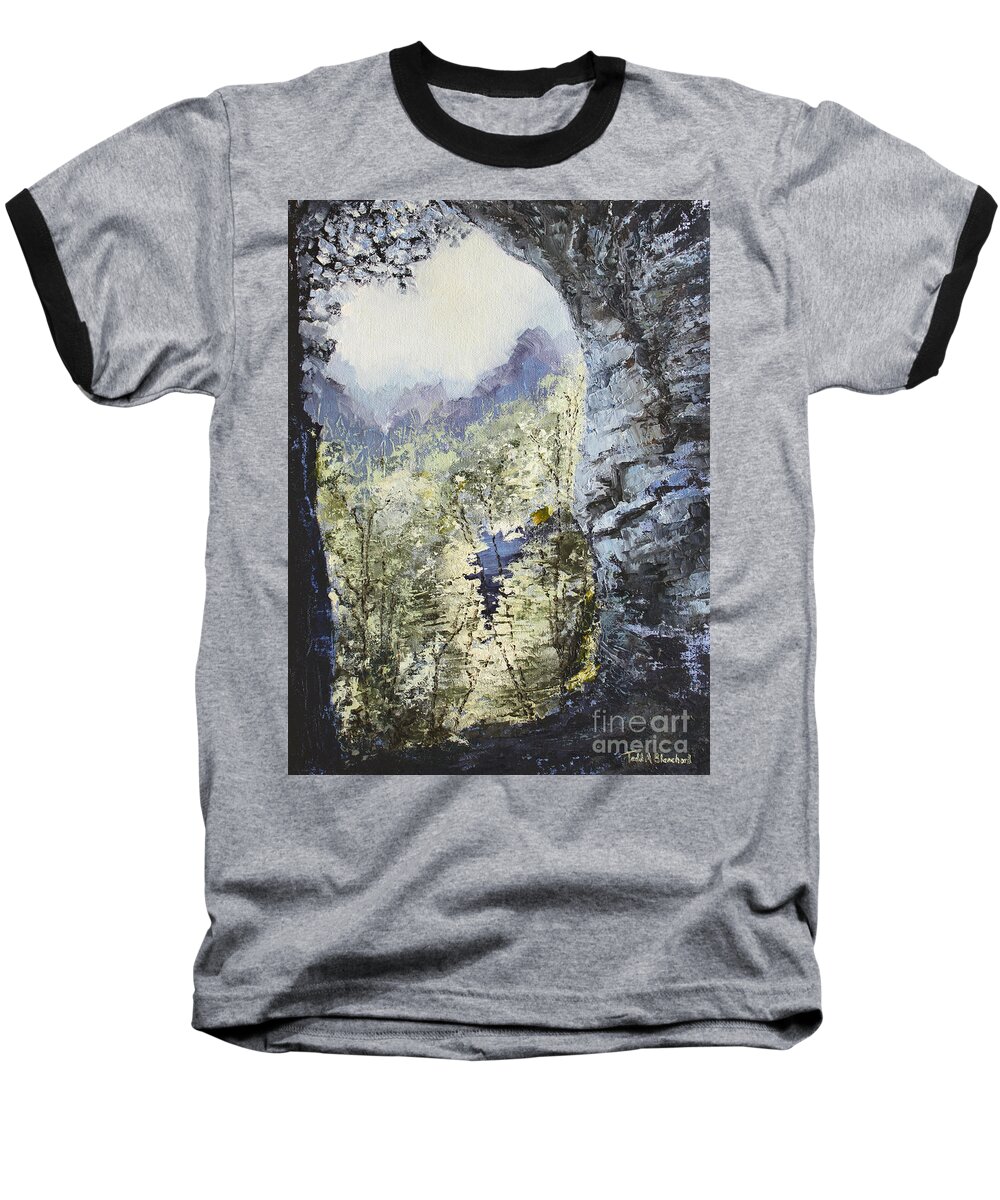 Landscape Baseball T-Shirt featuring the painting Around the Bend by Todd Blanchard