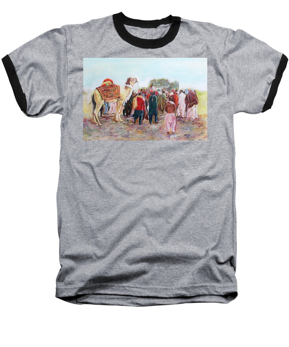 Festival Baseball T-Shirt featuring the painting Around the music party by Khalid Saeed