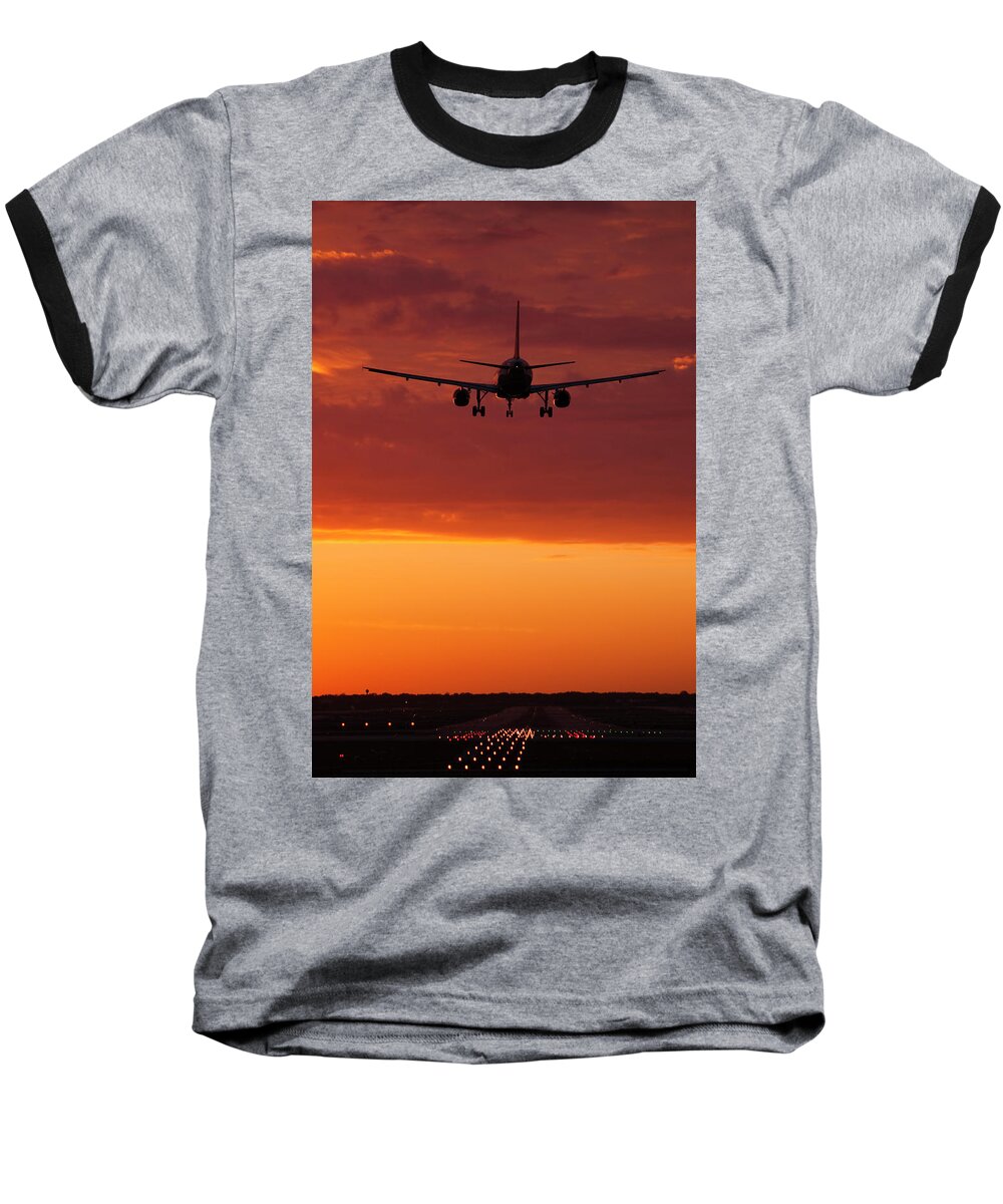 Plane Baseball T-Shirt featuring the photograph Arriving at Day's End by Andrew Soundarajan