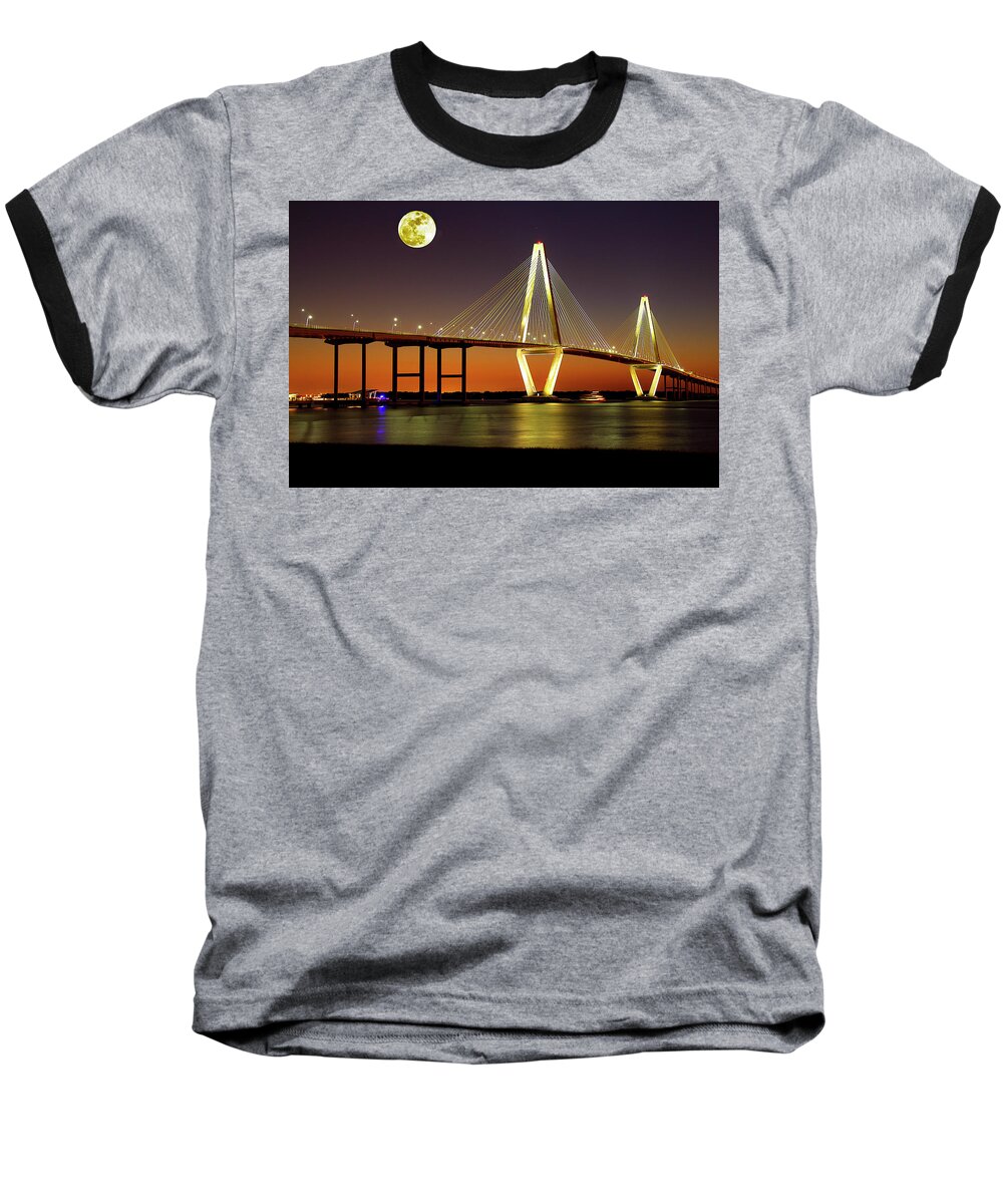Ravenel Baseball T-Shirt featuring the photograph Arthur Ravenel Bridge at Night by Bill Barber