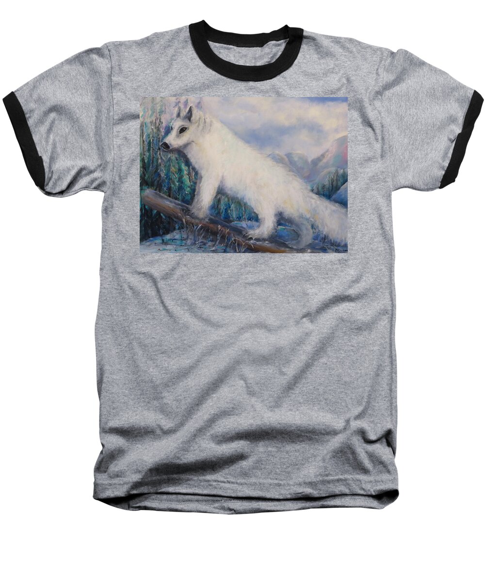 Artic Baseball T-Shirt featuring the painting Artic Fox by Bernadette Krupa