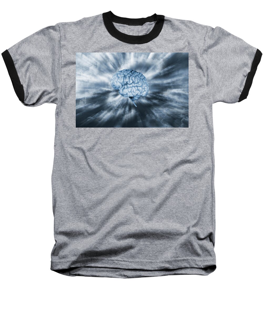 Intelligence Baseball T-Shirt featuring the photograph Artificial Intelligence With Human Brain by Christian Lagereek