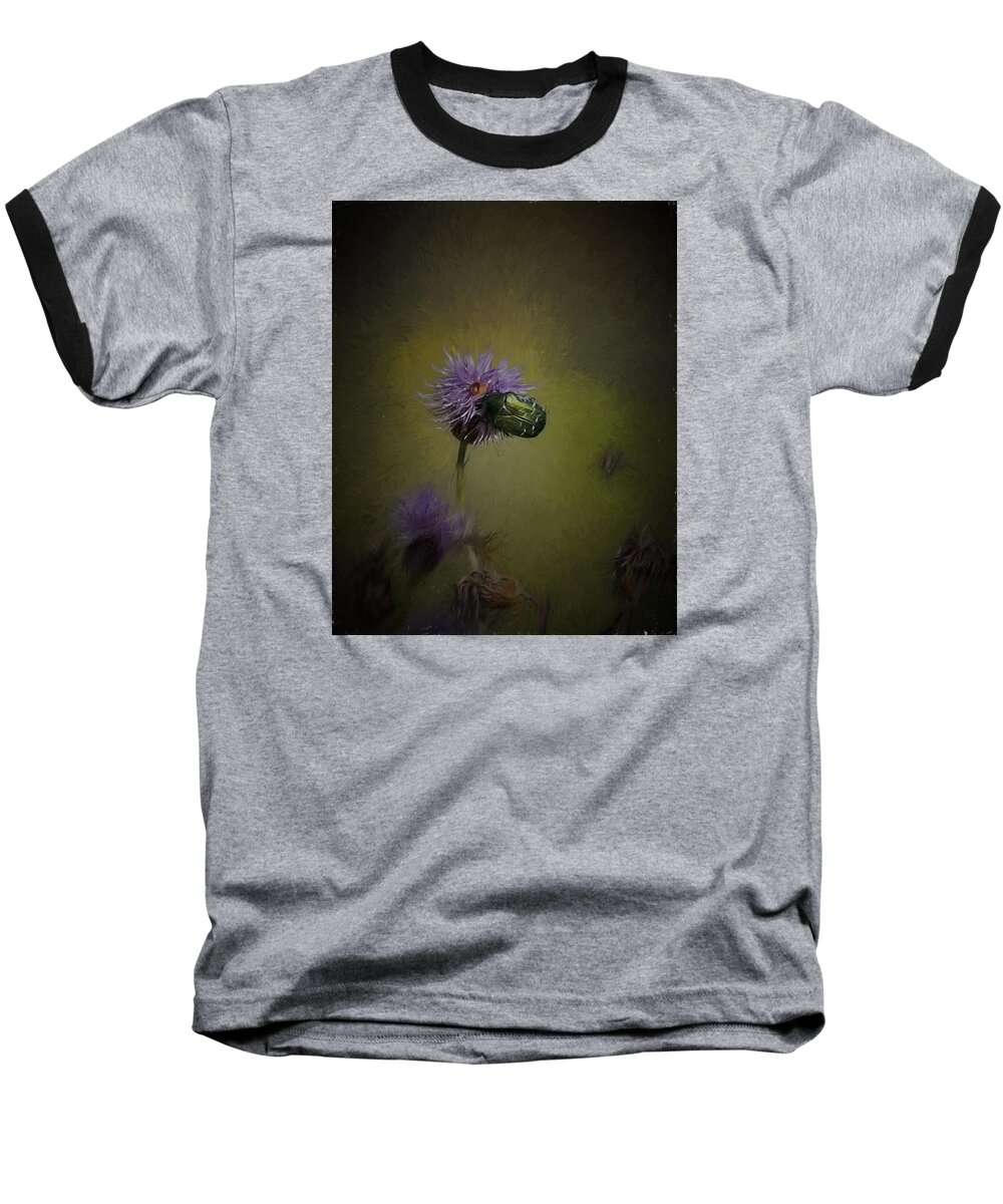 Mood Baseball T-Shirt featuring the photograph Artistic Two beetles on a thistle flower by Leif Sohlman