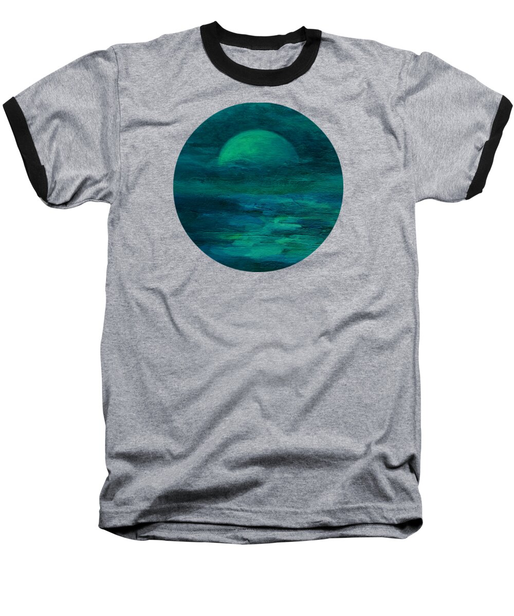 Evening Beach Landscape Baseball T-Shirt featuring the painting Moonlight on the Water by Mary Wolf
