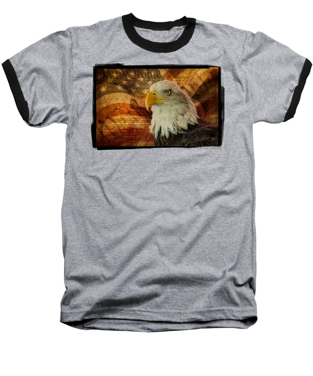 American Bald Eagle Baseball T-Shirt featuring the photograph American Icons by Susan Candelario