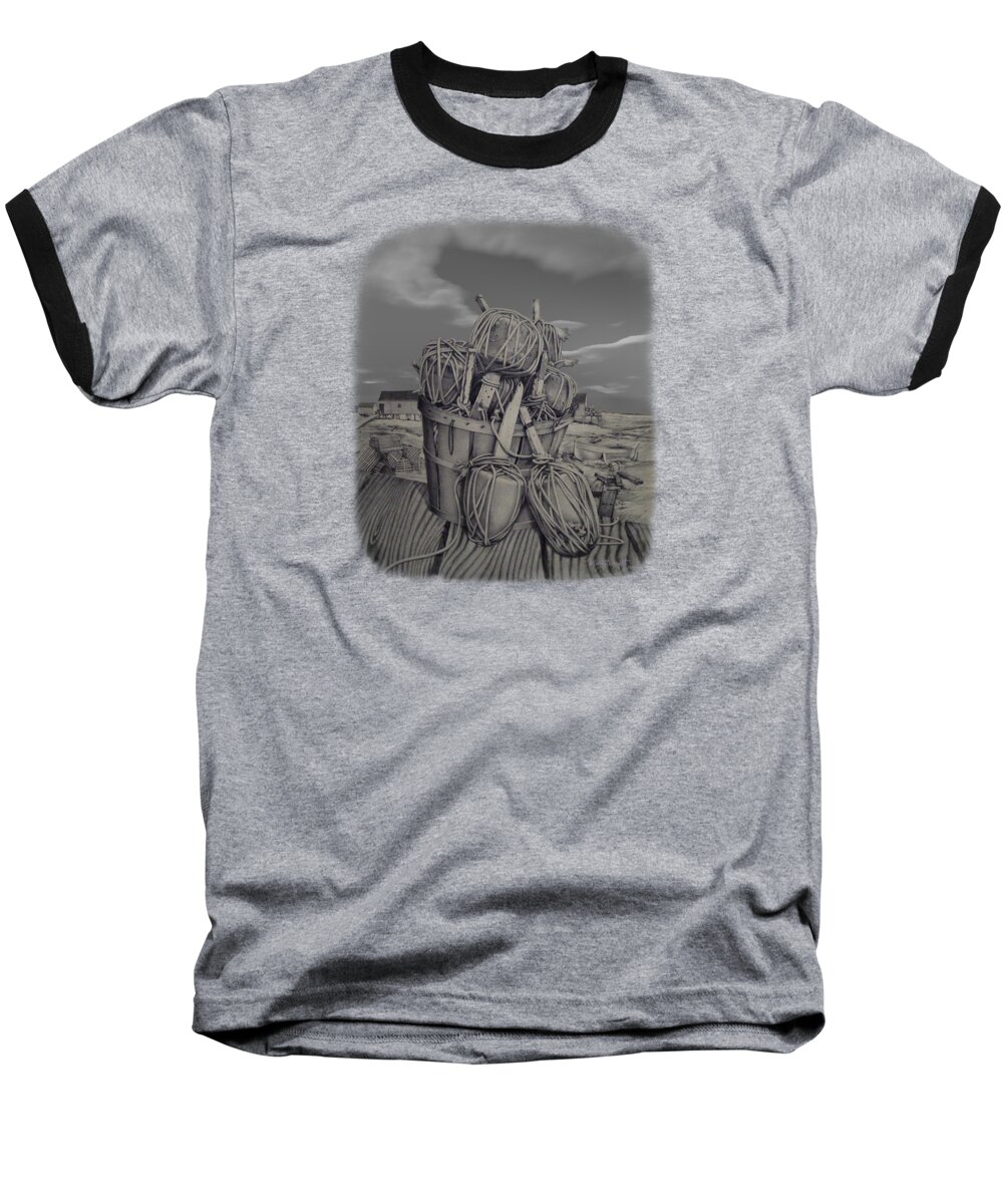 Monty Wright Baseball T-Shirt featuring the drawing Harborside by Monty Wright