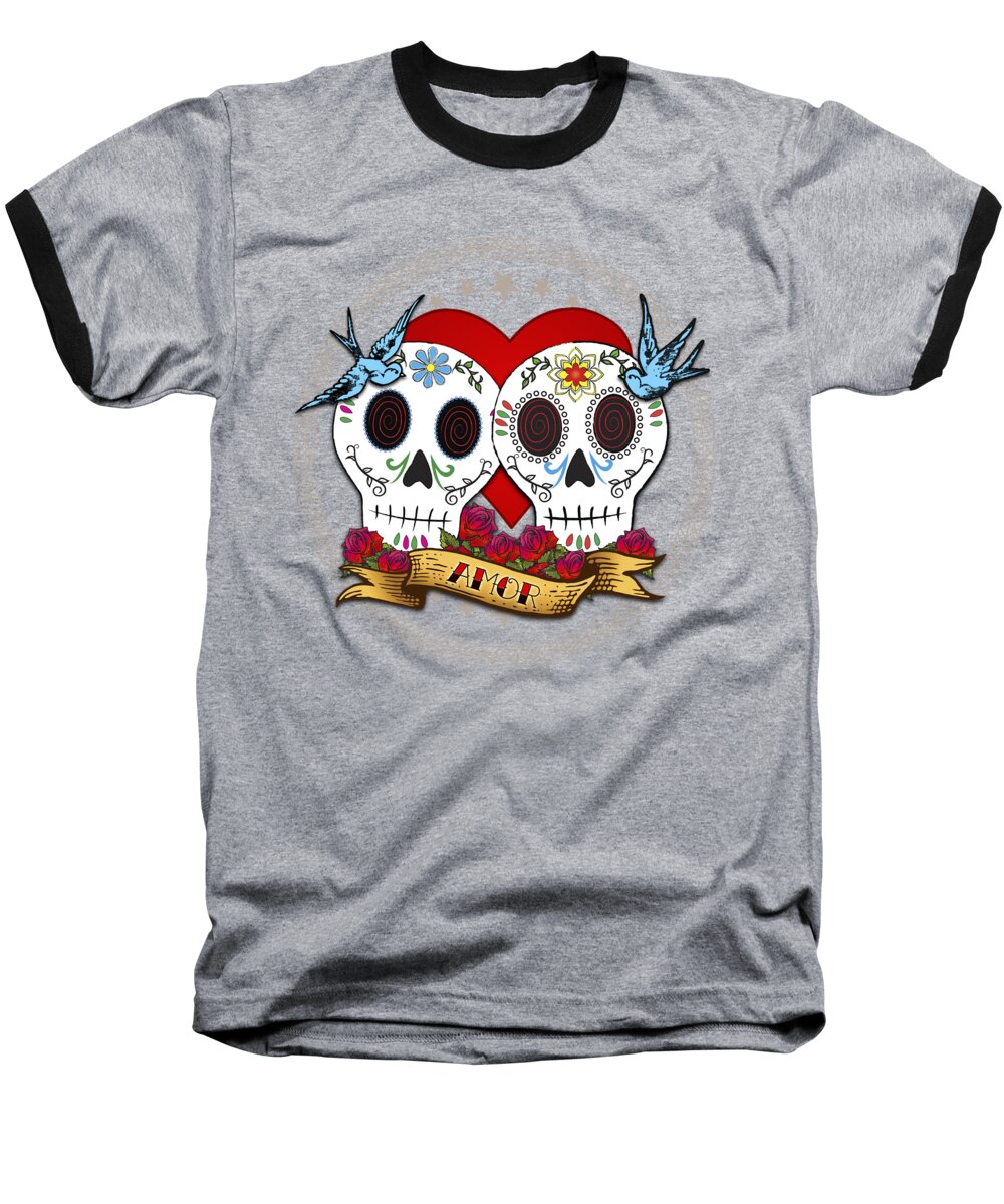 Sugar Skull Baseball T-Shirt featuring the digital art Love Skulls II by Tammy Wetzel