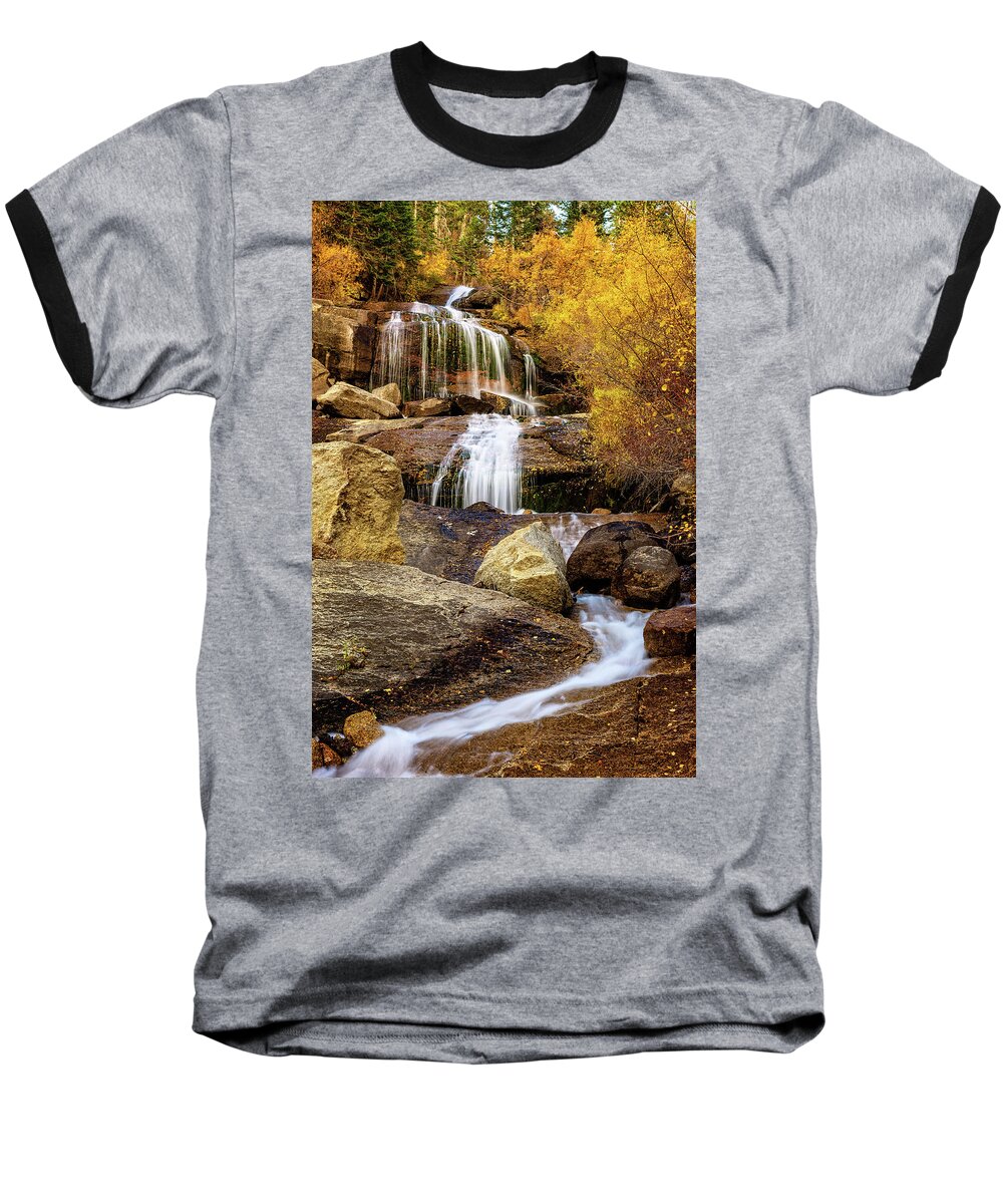 Af Zoom 24-70mm F/2.8g Baseball T-Shirt featuring the photograph Aspen-Lined Waterfalls by John Hight