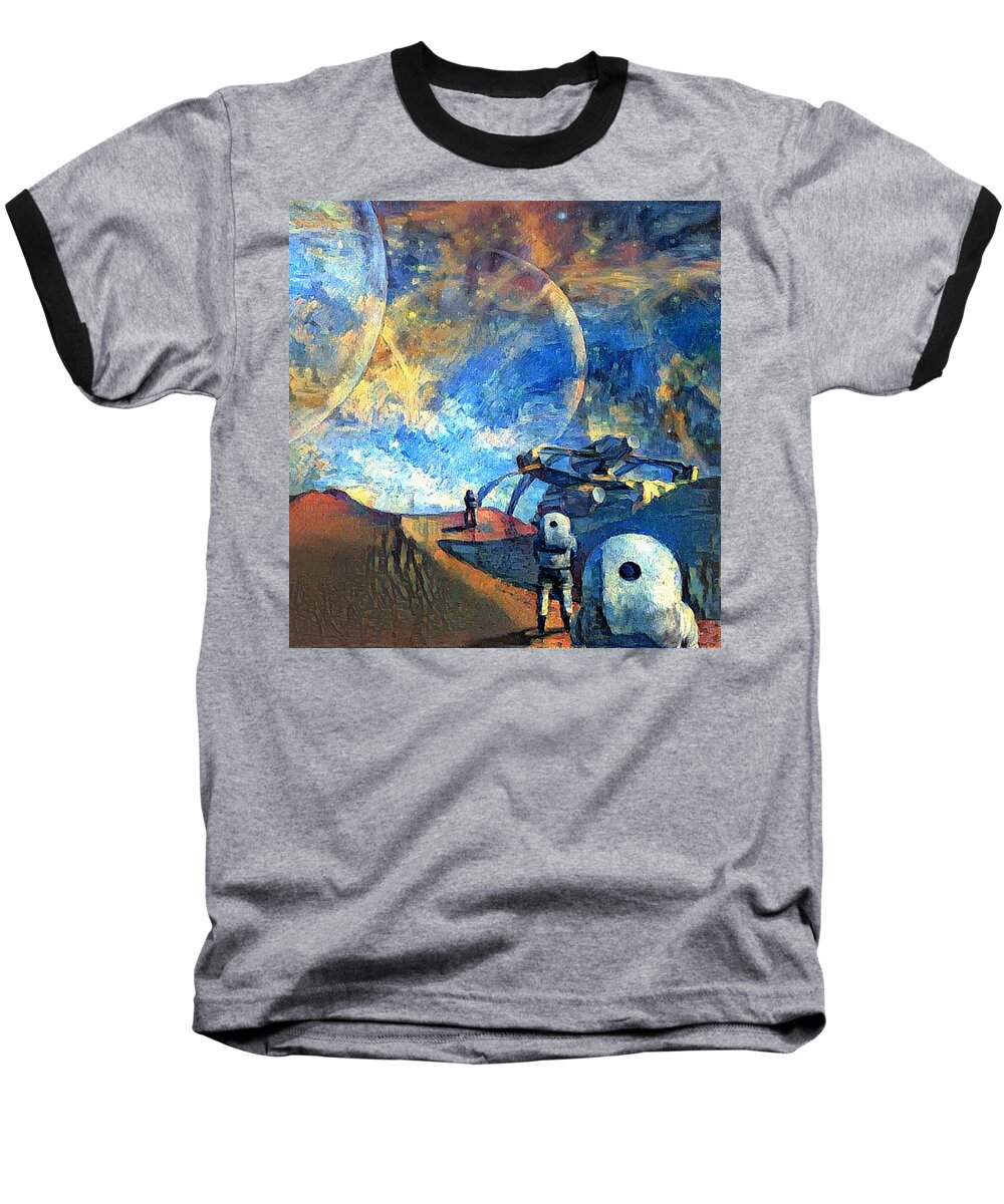 Render Baseball T-Shirt featuring the digital art Astronauts on a red planet by Bruce Rolff