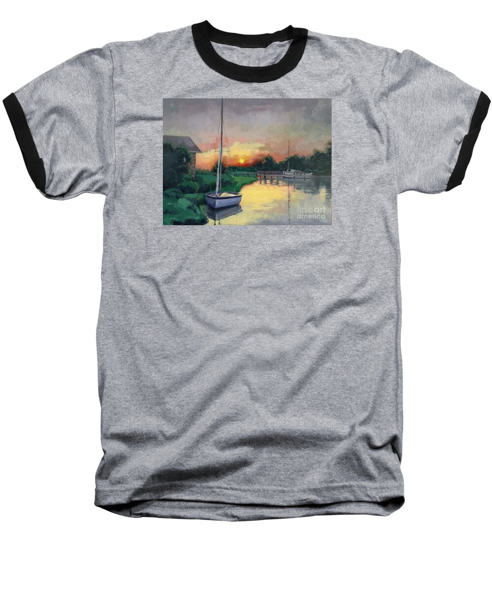 Dock Baseball T-Shirt featuring the painting At Ease SOLD by Nancy Parsons