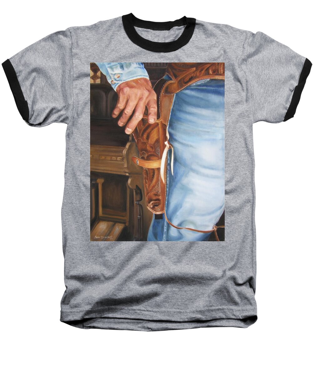 Cowboy Baseball T-Shirt featuring the painting At the Ready by Lori Brackett