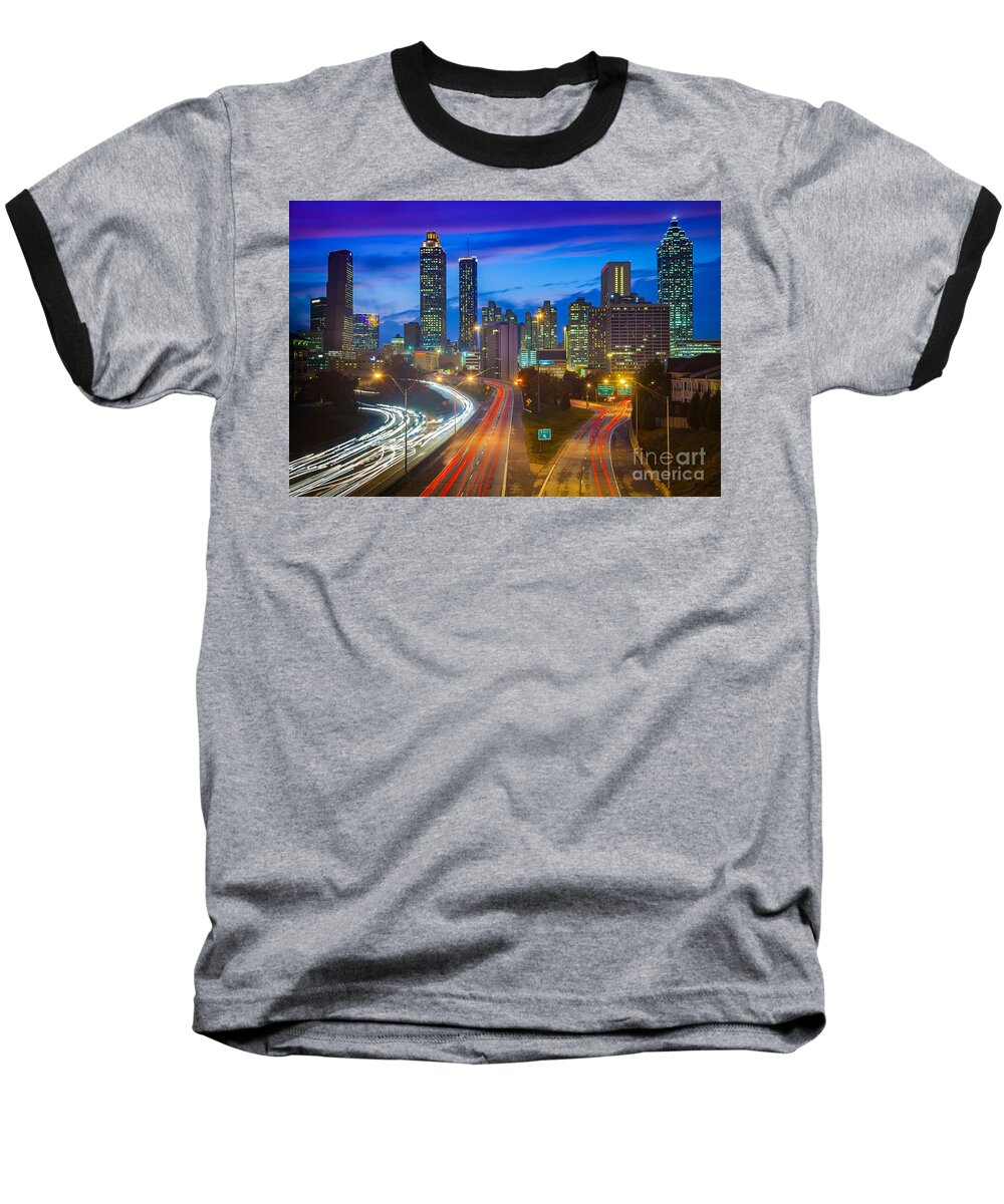 America Baseball T-Shirt featuring the photograph Atlanta downtown by night by Inge Johnsson