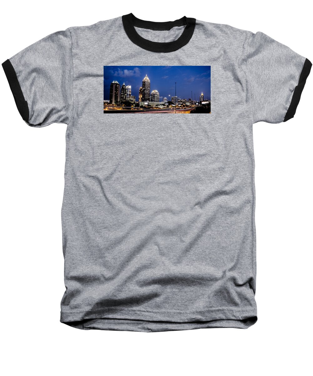 Skyline Baseball T-Shirt featuring the photograph Atlanta Midtown by Mike Dunn