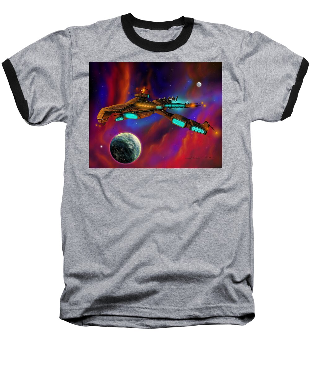 Starship Baseball T-Shirt featuring the painting Auroborus 2015 by James Hill