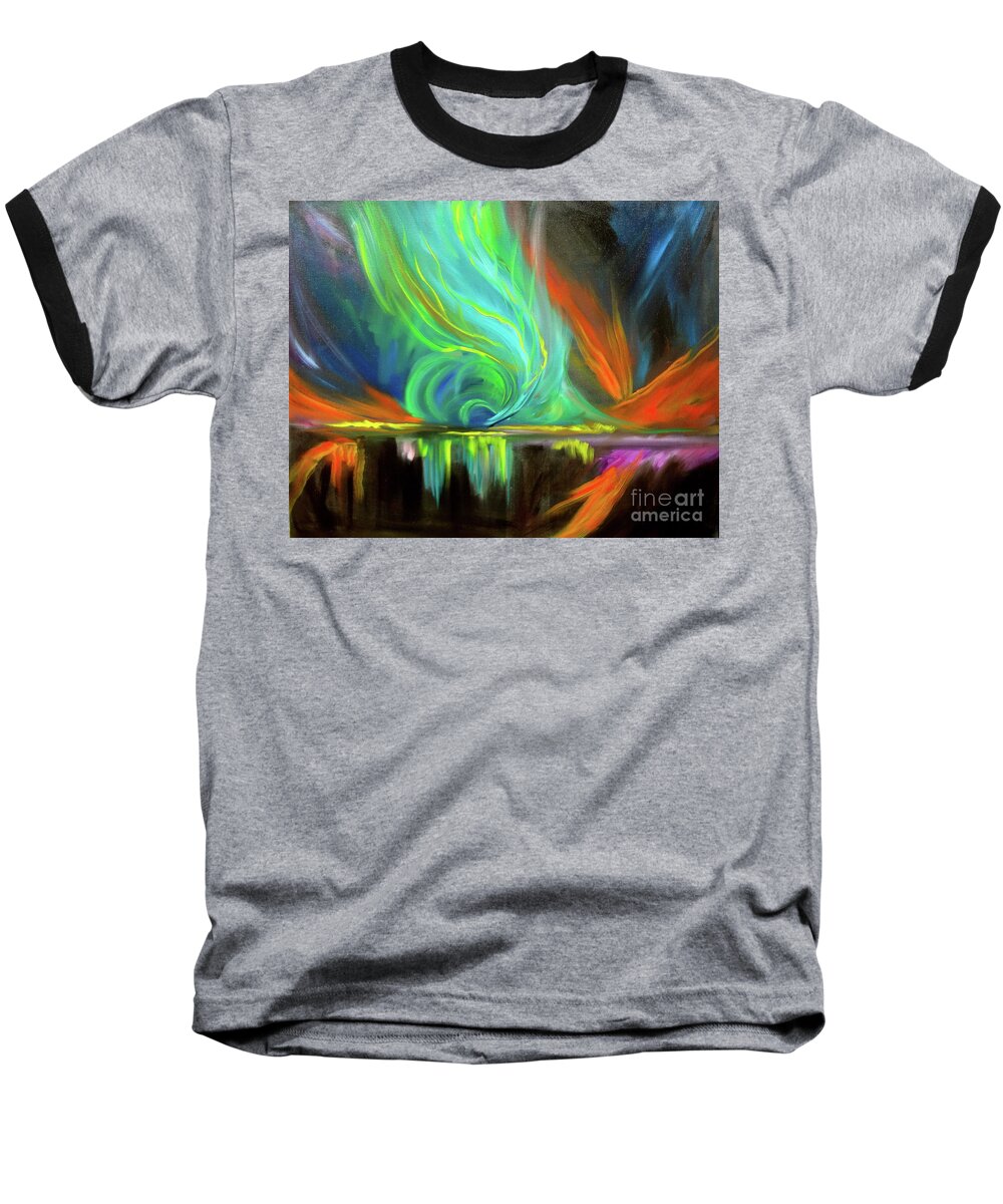 Modern Abstract Expressionism Baseball T-Shirt featuring the painting Aurora Borealis by Jenny Lee