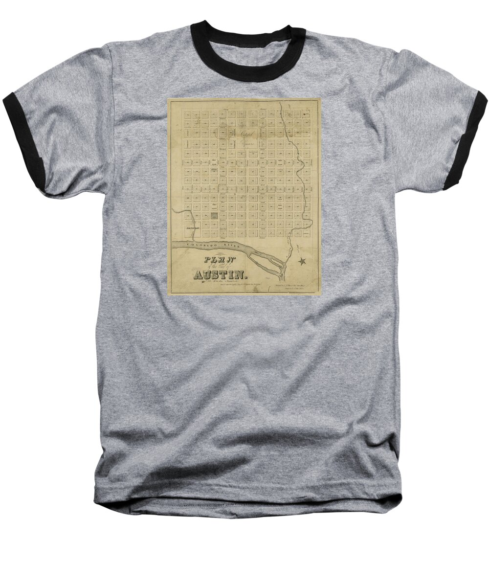 Map Baseball T-Shirt featuring the digital art Austin 1839 by Texas Map Store