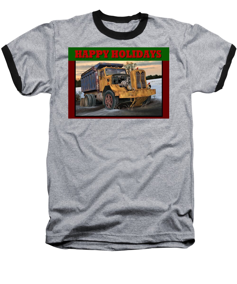 Autocar Baseball T-Shirt featuring the digital art Autocar Happy Holidays by Stuart Swartz