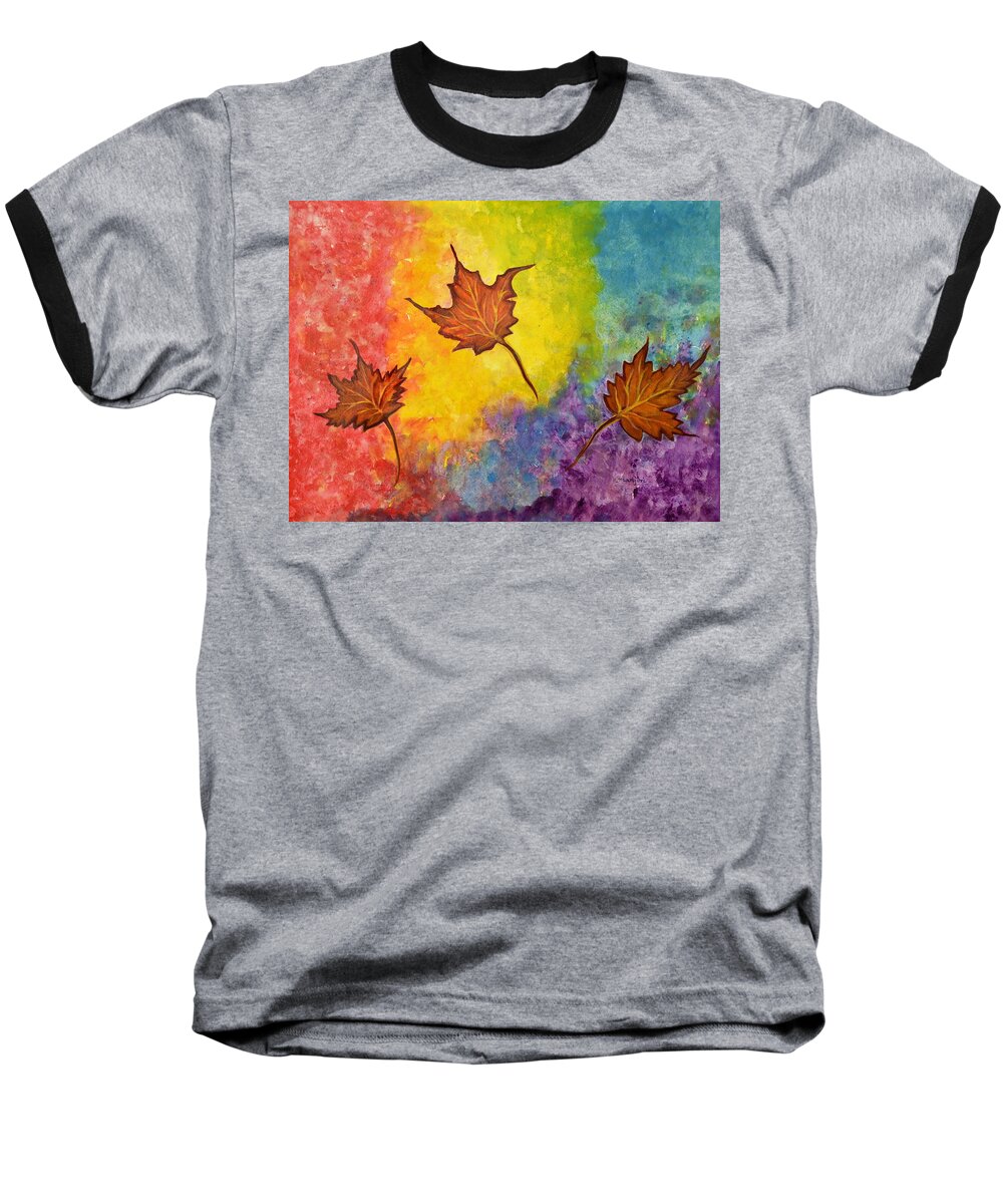 Abstract Baseball T-Shirt featuring the painting Autumn Bliss Colorful abstract painting by Manjiri Kanvinde