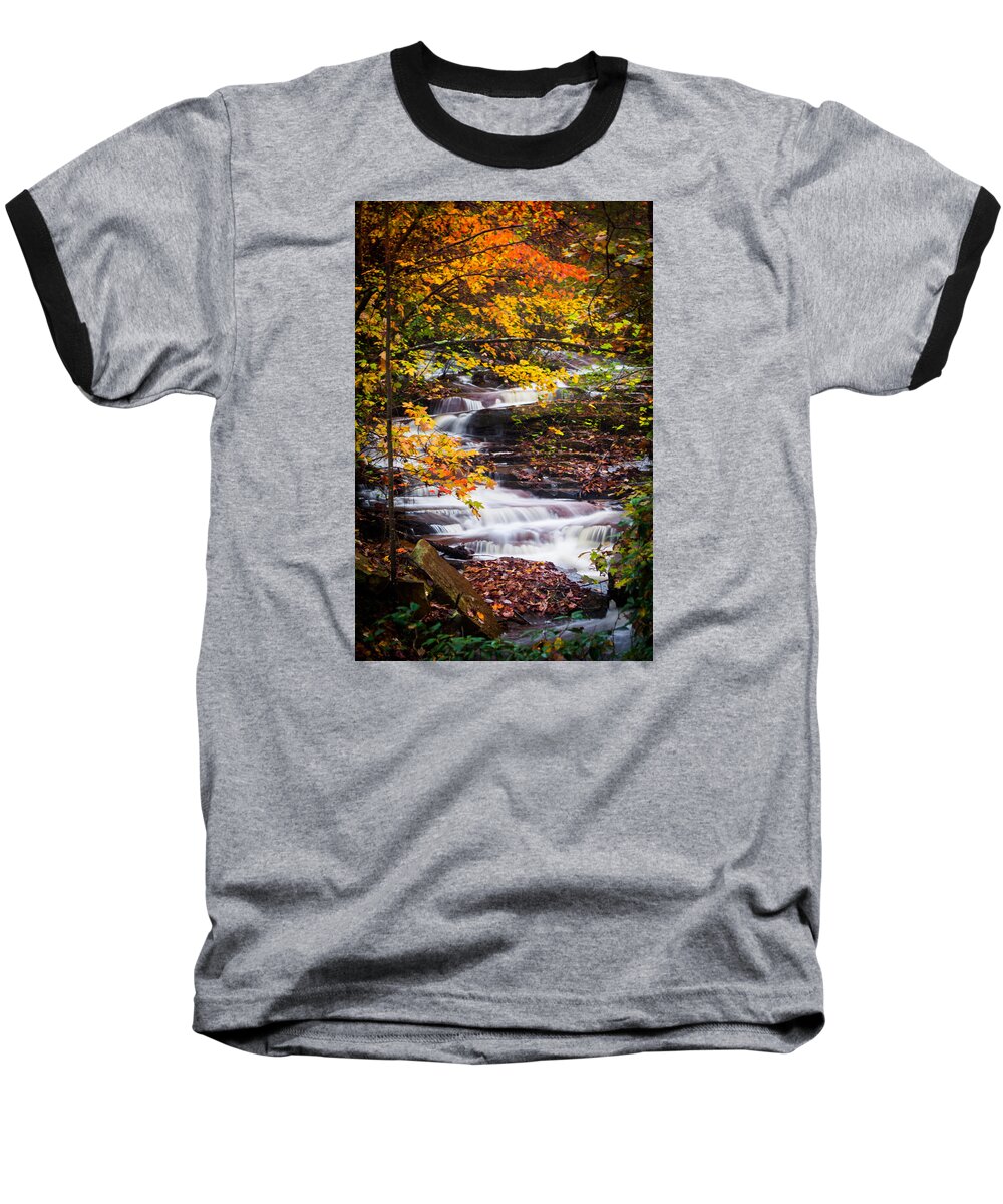 Waterfall Baseball T-Shirt featuring the photograph Autumn Cascade by Parker Cunningham