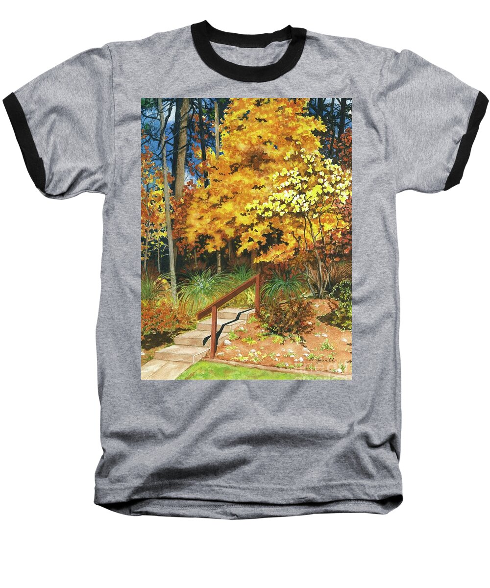 Watercolor Trees Baseball T-Shirt featuring the painting Autumn Invitation by Barbara Jewell