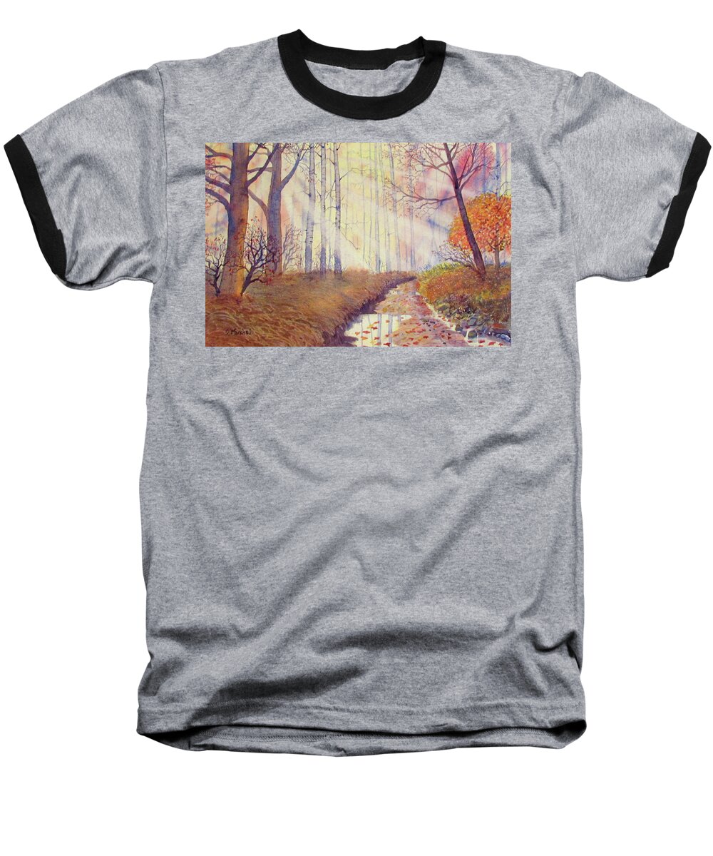 Glenn Marshall Baseball T-Shirt featuring the painting Autumn Memories by Glenn Marshall