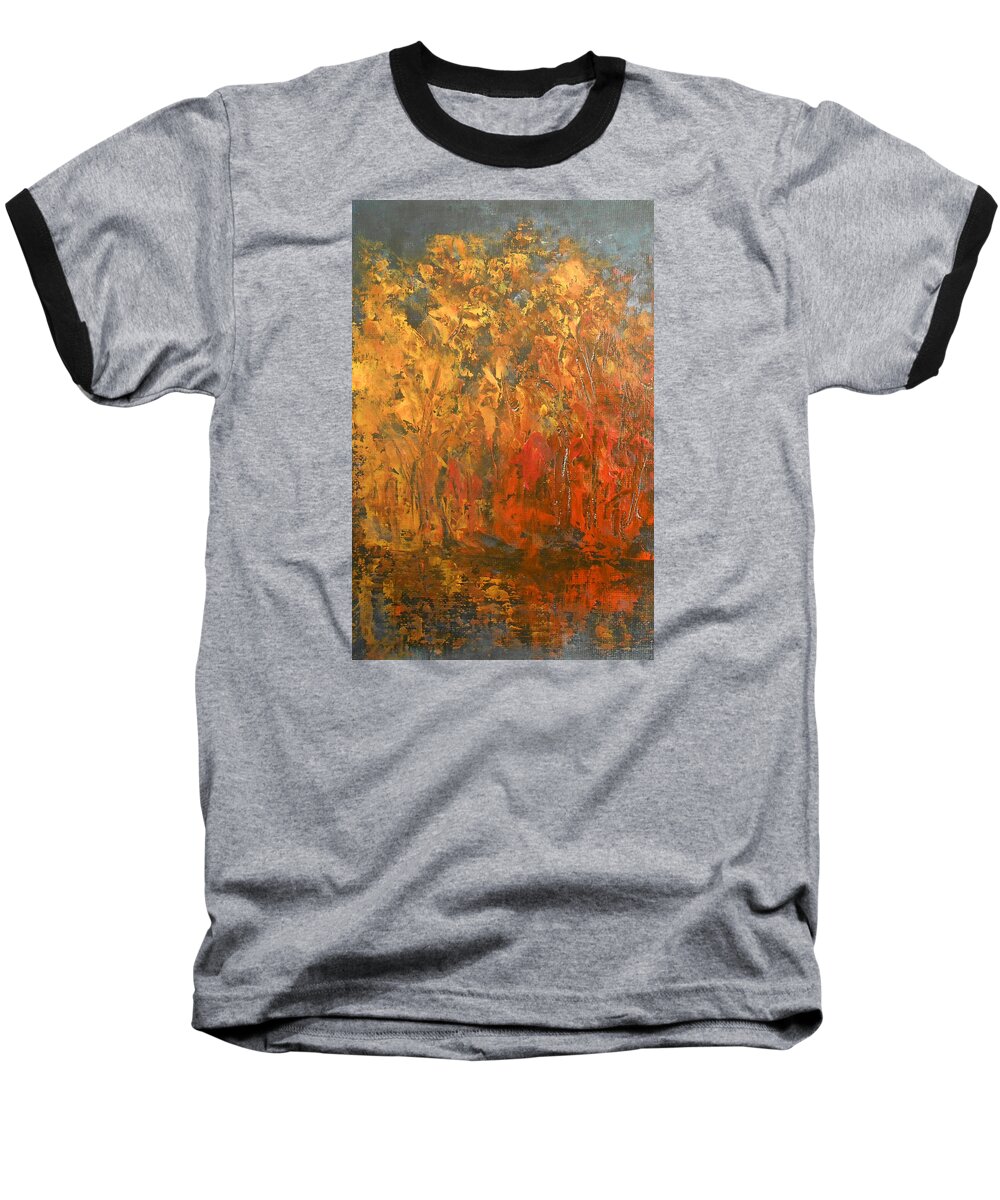 Abstract Baseball T-Shirt featuring the painting Autumn Reflections 1 by Jane See