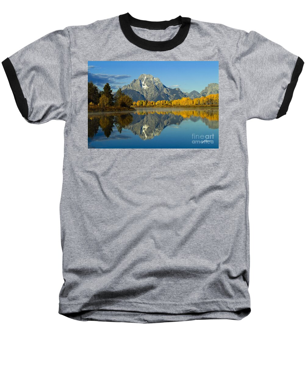 Mount Moran Baseball T-Shirt featuring the photograph Autumn Reflections by Bon and Jim Fillpot