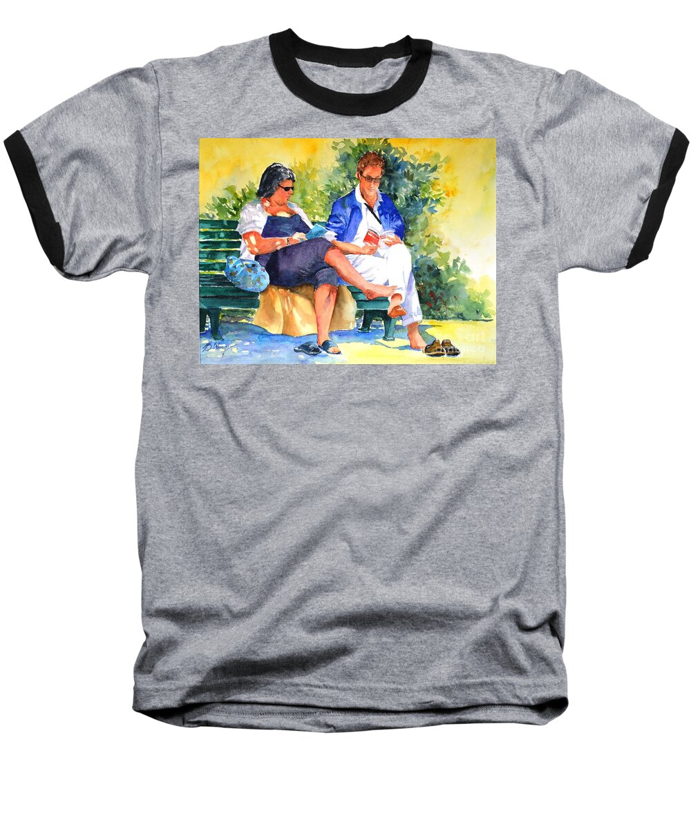 Man Baseball T-Shirt featuring the painting Avid readers #1 by Betty M M Wong