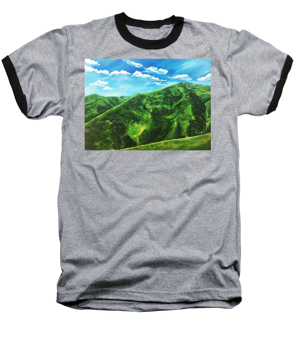 Green Baseball T-Shirt featuring the painting Awesome Serenity by Belinda Low