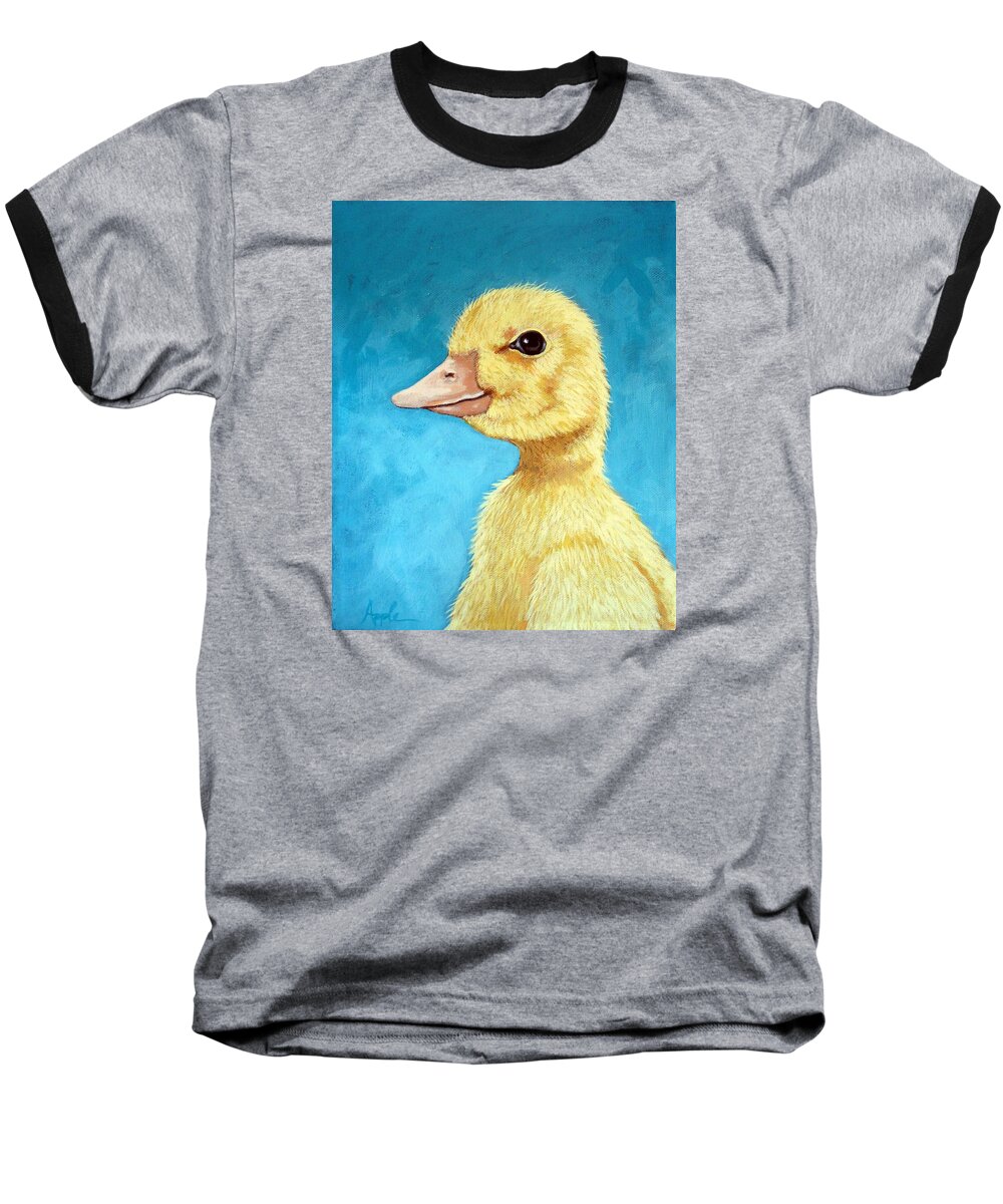 Duck Baseball T-Shirt featuring the painting Baby Duck - spring duckling by Linda Apple