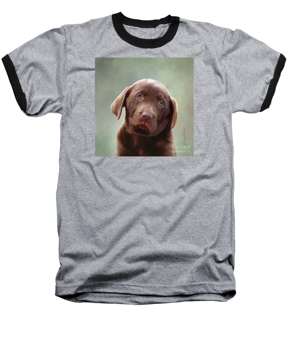 Chocolate Labrador Retriever Puppy Baseball T-Shirt featuring the painting Baby Molly B by Bon and Jim Fillpot