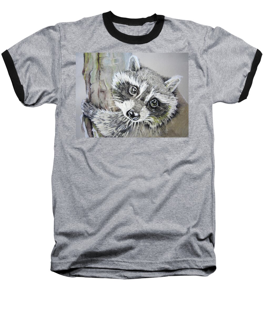 Raccoon Baseball T-Shirt featuring the drawing Baby raccoon by Teresa Smith
